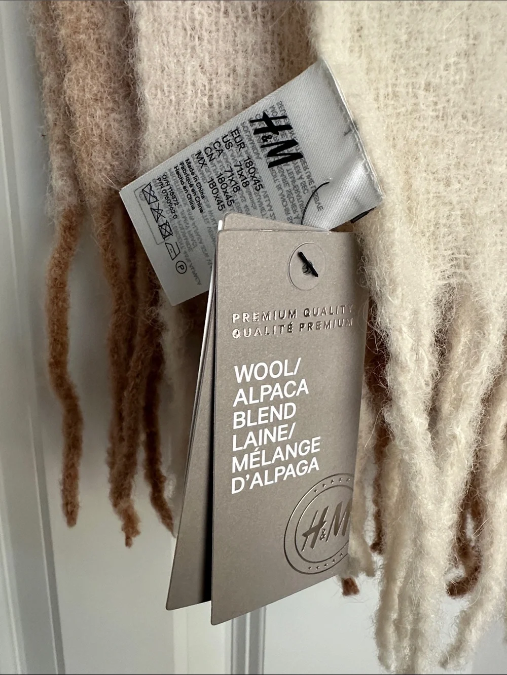 H&M Cream and Tan Fringe Alpaca Wool Blend Scarf